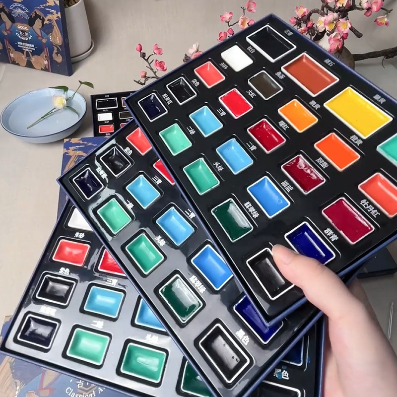 24-color Solid Chinese Paintin - Watercolor Paint Set Solid Pigment ulasan dan harga
