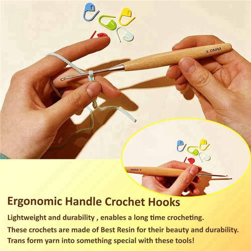 ABJI-40Pcs Wood Crochet Hooks  - Wooden Crochet Hooks Ergonomic Handle ulasan dan harga