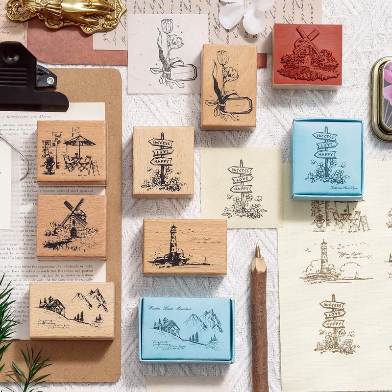 Vintage Wooden Rubber Stamps,  - Scrapbooking ulasan dan harga